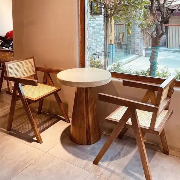 Contemporary Scandinavian Rectangular Wood Rattan Chair Backrest Armrest For Living Room - Image 23