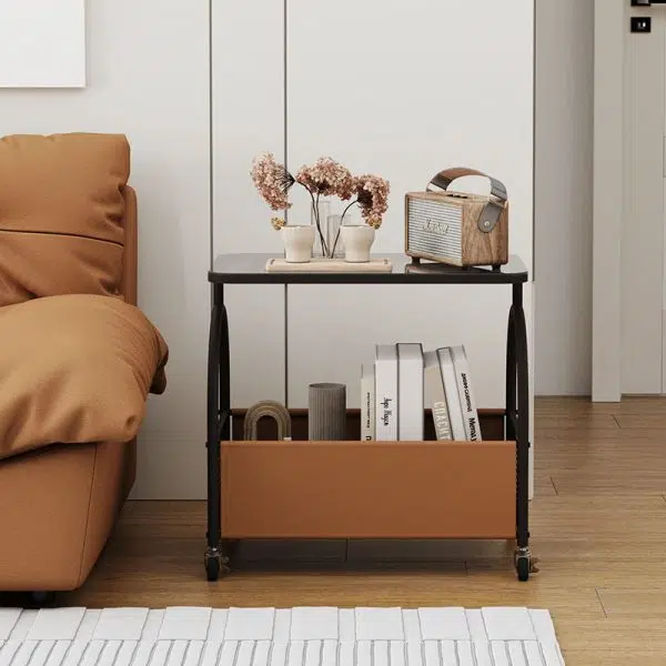 Contemporary Luxury Rectangular Glass Iron Leather End Table 2-Tier For Living Room - Image 16