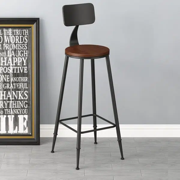 Contemporary Industrial Round Faux Leather Upholstered Bar Stool Backrest Footrest For Dining Room - Image 2