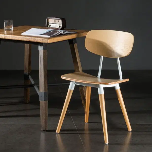 Contemporary Scandinavian Square Wood Iron Chair Backrest Armless For Living Room - Image 11