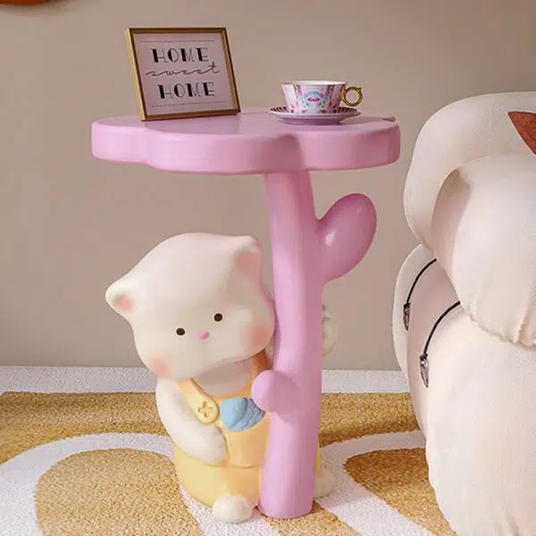 Contemporary Creative Kids Cat Flower Resin End Table 1-Tray For Bedroom - Image 12