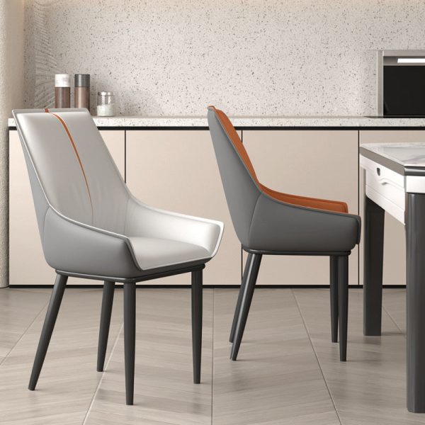 Contemporary Nordic Square Leather Upholstered Dining Chair Backrest Armrest For Dining Room - Image 11