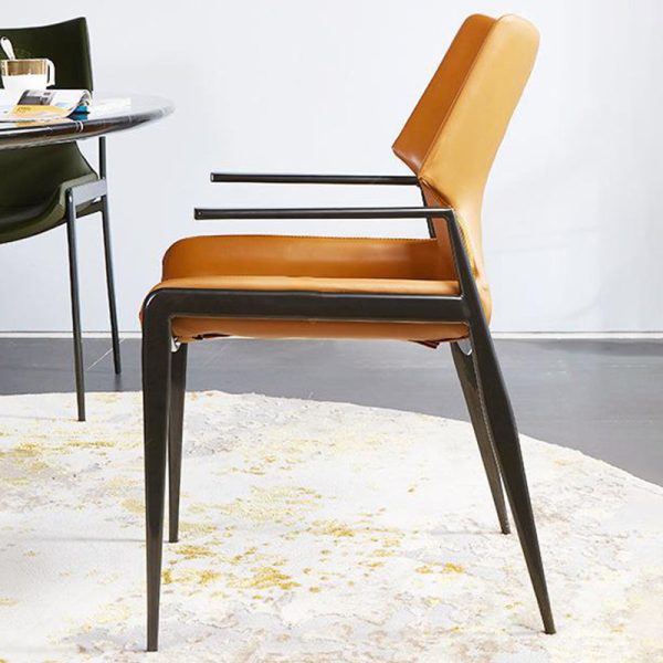 Contemporary Luxury Leather Metal Tapered Legs Dining Chair Backrest For Living Room - Image 11