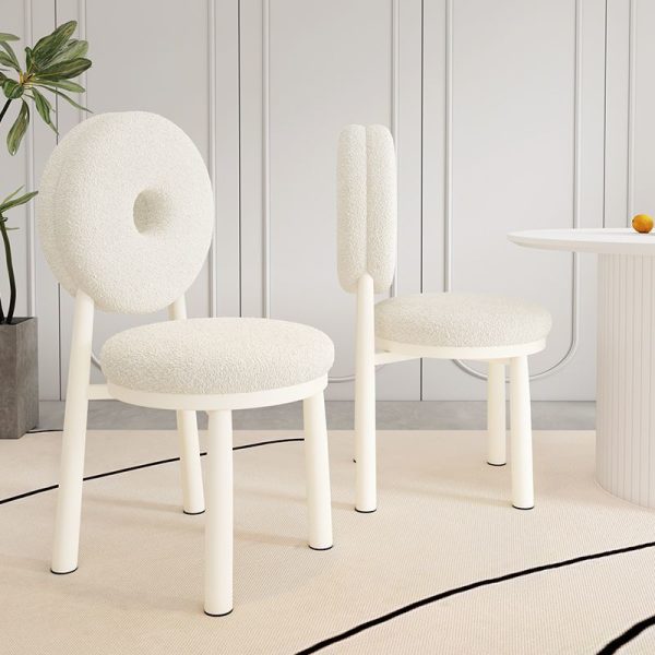 Contemporary Nordic Lambswool Carbon Steel Sponge Round Dining Chair Backrest For Dining Room - Image 13