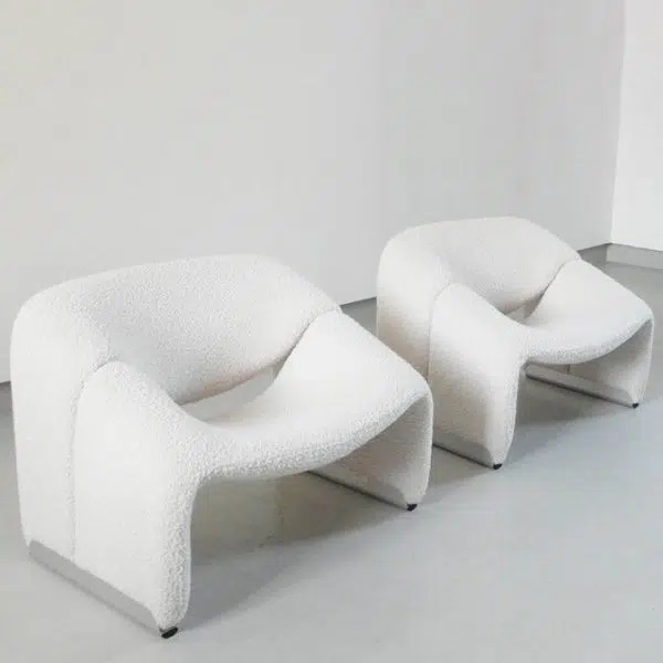 Contemporary Scandinavian Curved Frame Stainless Steel Lambswool Sponge Accent Chair Backrest Armrest For Living Room - Image 10