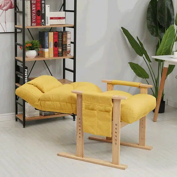 Contemporary Nordic Rectangular Fabric Wood Accent Chair Backrest Armrest For Living Room - Image 13