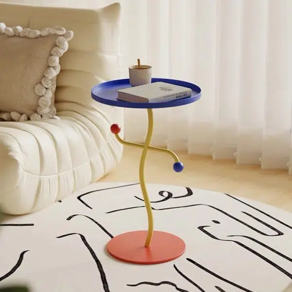 Contemporary Creative Color Blocking Iron Tray Top Distortion End Table For Living Room - Image 2