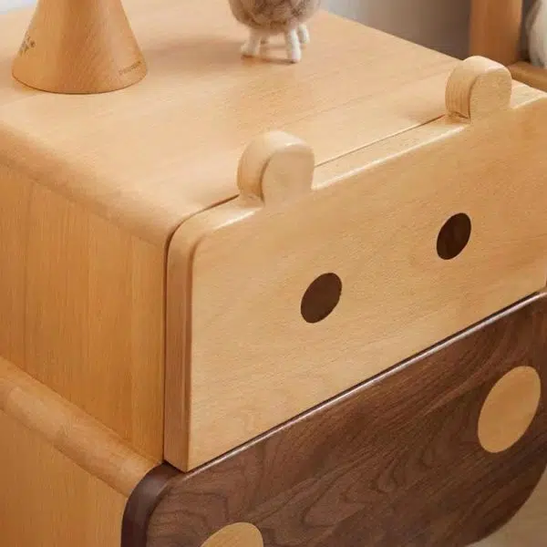 Contemporary Creative Kids Rectangular Bear Wood Nightstand 1-Drawer For Bedroom - Image 5