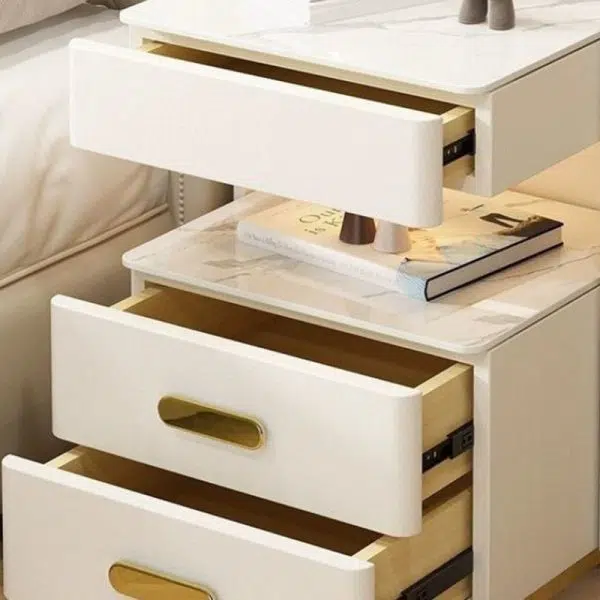 Contemporary Luxury Rectangular Rock Slab Solid Wood Leather Nightstand 2-Drawer For Bedroom - Image 17