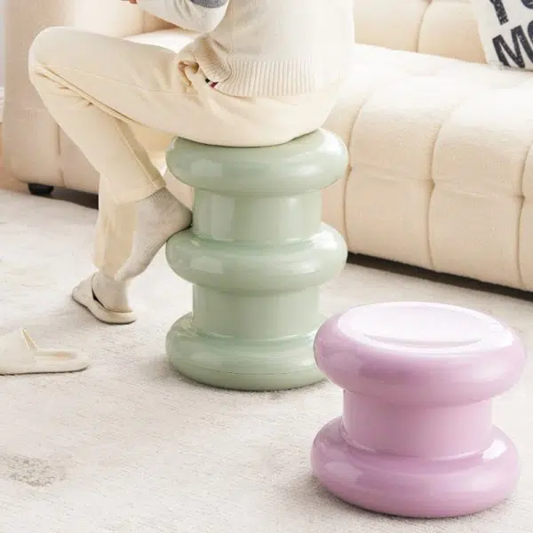 Contemporary Scandinavian Cylinder Frame Plastic Acrylic Vanity Stool 1-Leg For Bedroom - Image 2