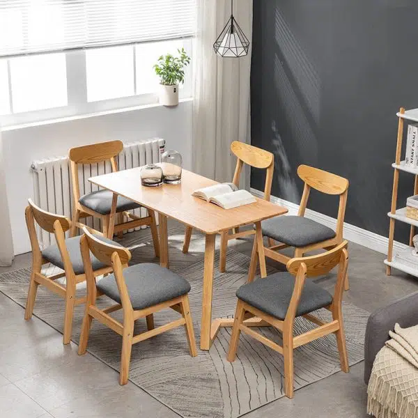 Contemporary Retro Square Linen Upholstered Wood Frame Dining Chair Backrest For Dining Room - Image 13