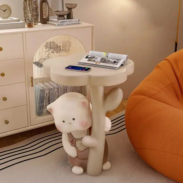 Contemporary Creative Kids Cat Flower Resin End Table 1-Tray For Bedroom - Image 3