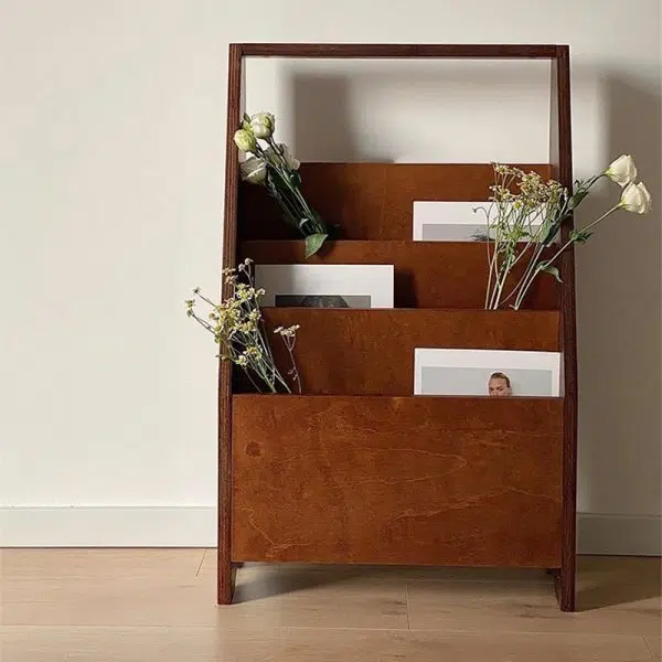 Contemporary Retro Rectangular Plank Bookshelves 3-Shelf For Home Office - Image 7