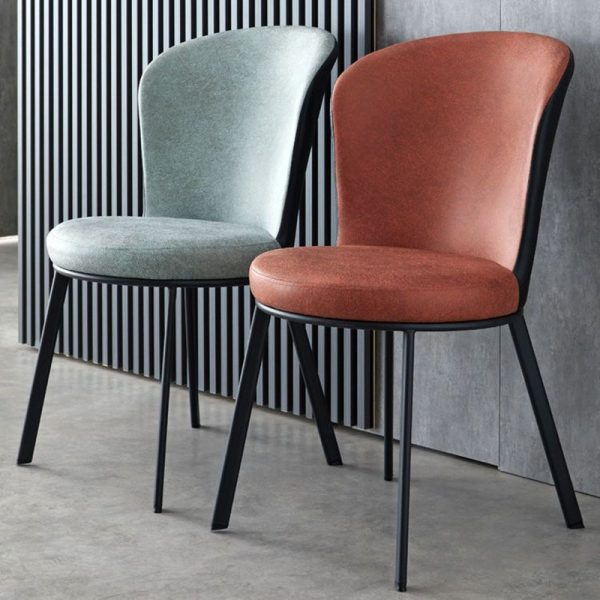 Contemporary Scandinavian Round Cushion Leather Carbon Steel Dining Chair Backrest For Dining Room - Image 3