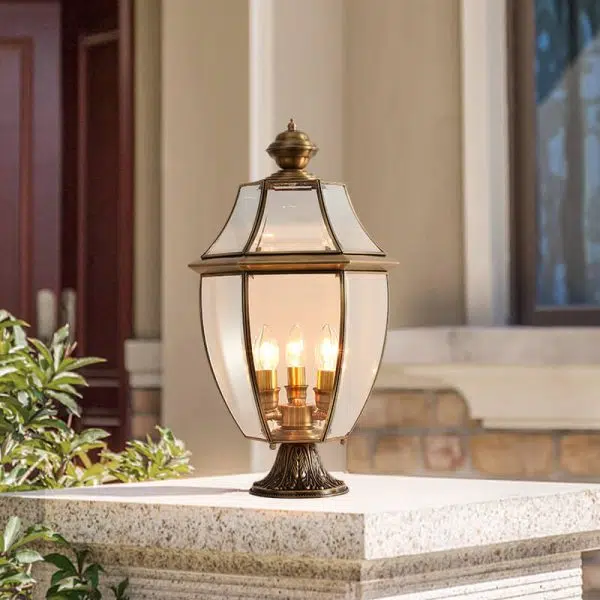 European Luxury All Copper Clear Glass Lantern Post 1/3 Light Waterproof Patio Landscape Light - Image 2