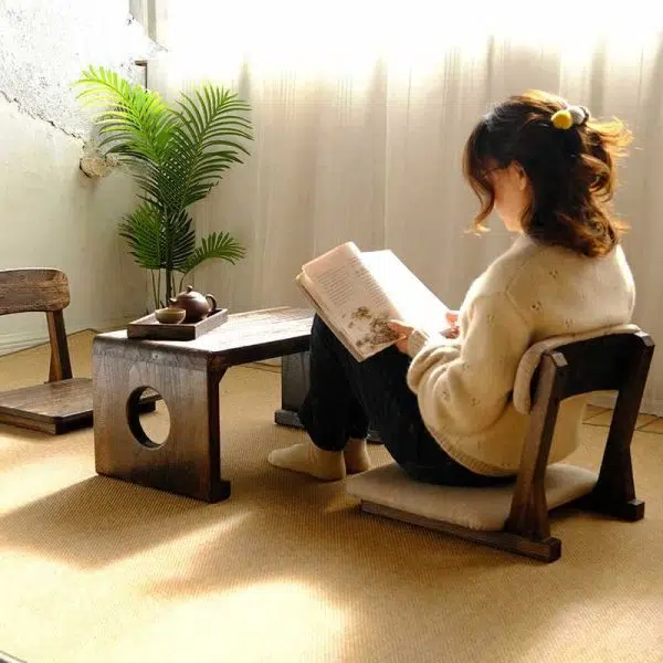 Traditional Japanese Square Paulownia Wood Cotton Linen Chair Tatami Backrest For Entertainment Room - Image 19