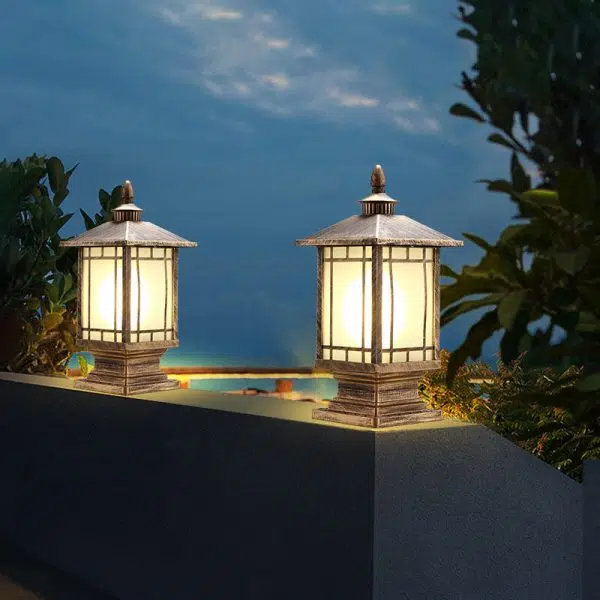 Outdoor Chinese Frosted Glass Aluminum Square Cage Post Head 1-Light Waterproof Patio Landscape Light - Image 4