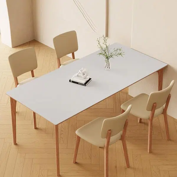 Modern Minimalist Square Wood Leather Chair Backrest Armless For Living Room