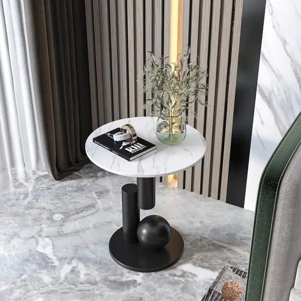 Contemporary Luxury Circular Rock Slabs Geometric Base End Table For Living Room - Image 3