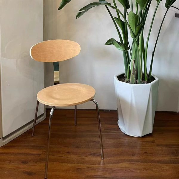 Contemporary Nordic Wood Stainless Steel Round Dining Chair Backrest For Dining Room - Image 13