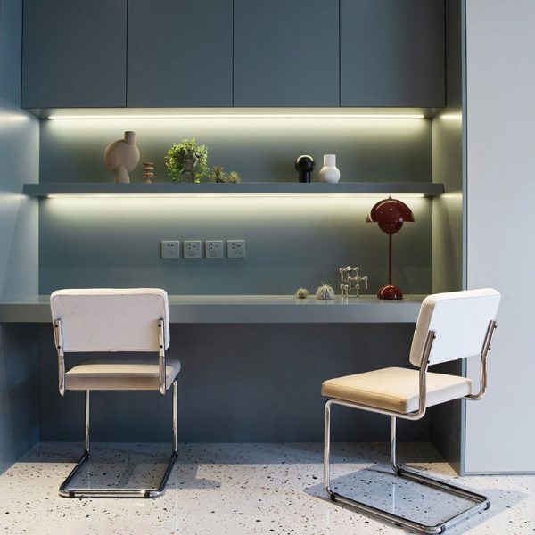 Contemporary Nordic Square Fabric Upholstered Stainless Steel Bracket Dining Chair Backrest For Dining Room - Image 7