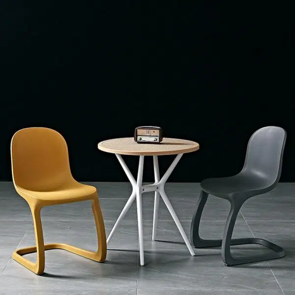 Contemporary Scandinavian Bow Frame Plastic Billet Steel Dining Chair Backrest For Dining Room - Image 2