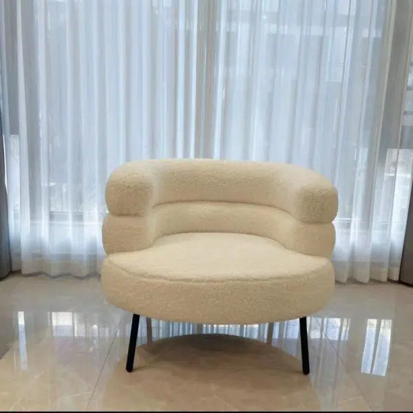 Contemporary Nordic Curved Lambswool Carbon Steel Legs Accent Chair Backrest For Living Room - Image 19