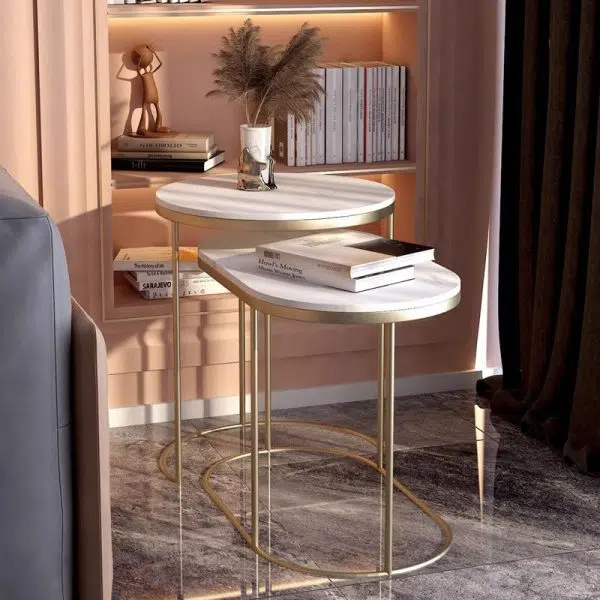 Contemporary Luxury Oval Sintered Stone Top Nesting End Table For Living Room - Image 20