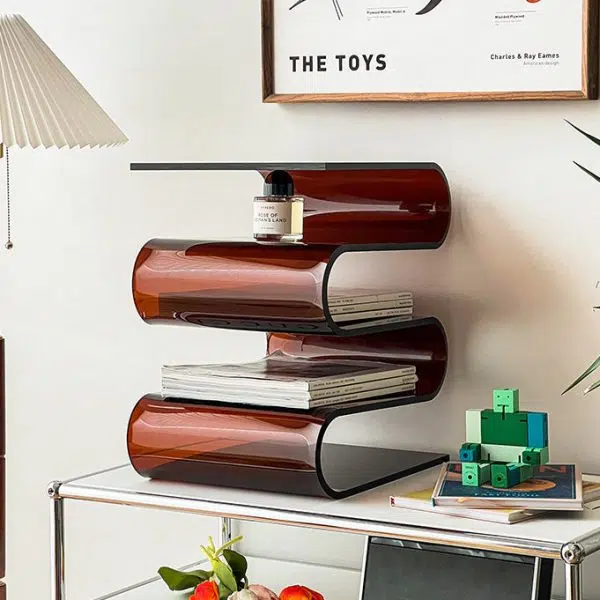 Contemporary Creative S-Shaped Acrylic Multifunctional Storage End Table 4-Tier For Living Room - Image 3