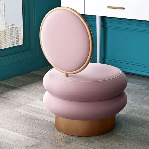 Contemporary Creative Round Fabric Iron Vanity Stool Backrest Armless For Bedroom - Image 11