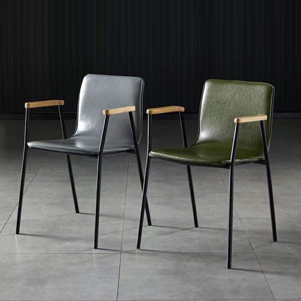 Contemporary Industrial Square Upholstered Leather Wooden Dining Chair Backrest Armrest For Dining Room - Image 3