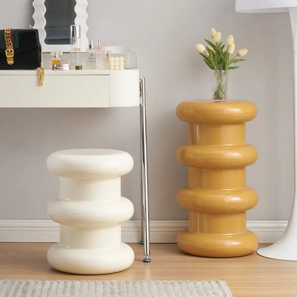 Contemporary Scandinavian Cylinder Frame Plastic Acrylic Vanity Stool 1-Leg For Bedroom - Image 13