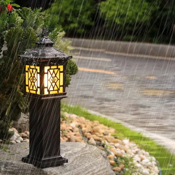 Traditional Chinese Waterproof Palace Roof Rectangular Pillar Aluminum Glass 1-Light Outdoor Lawn Landscape Light For Garden - Image 12