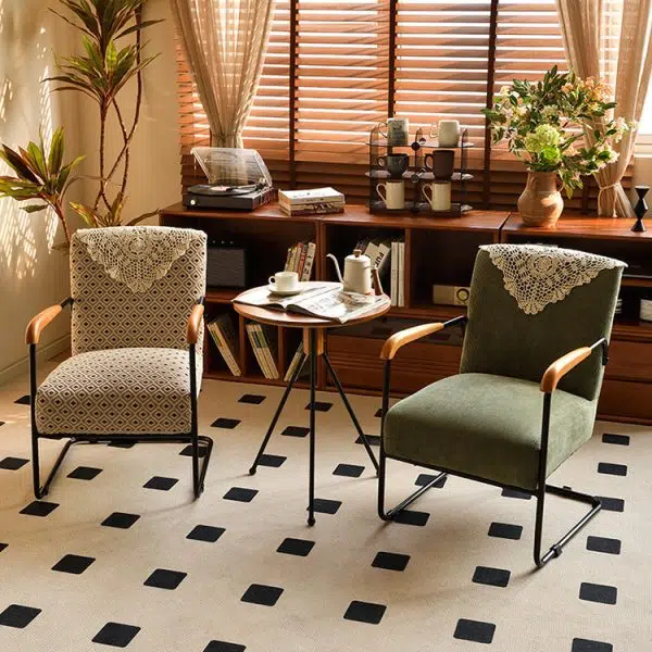 Contemporary Nordic Rectangular Iron Fabric Chair Backrest Armrest For Living Room - Image 6