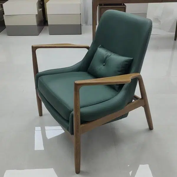 Contemporary Nordic Square Upholstered Fabric Wood Accent Chair Backrest Armrest For Living Room - Image 8