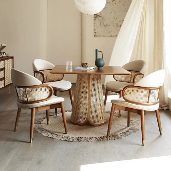 Contemporary Nordic Weaving Ash Wood Rattan Fabric Sponge Round Dining Chair Backrest For Dining Room - Image 8