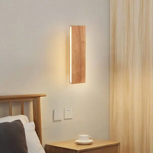 Japanese Minimalist Log Rectangular Flat Rotatable LED Wall Sconce Lamp - Image 2