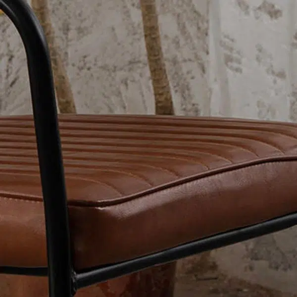 Contemporary Industrial Leather Metal Sponge Wood Square Vertical Stripe Dining Chair Backrest Armrest For Dining Room - Image 7