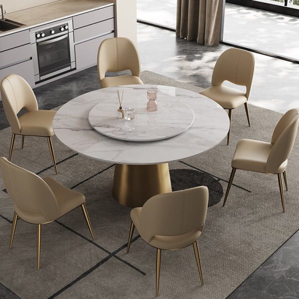 Contemporary Nordic Square Curved Upholstered Leather Stainless Steel Dining Chair Backrest For Dining Room - Image 3