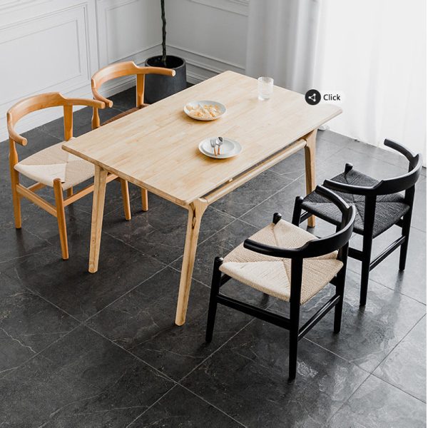 Contemporary Nordic Square Wood Rope Dining Chair Backrest Armrest For Dining Room - Image 8