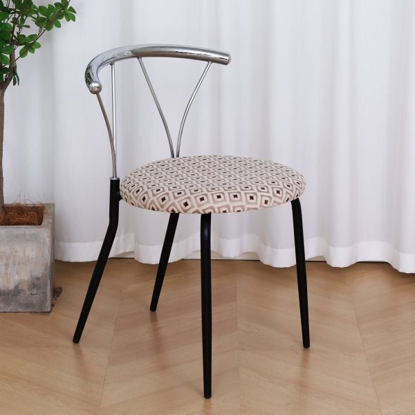 Contemporary Nordic Round Curved Backrest Iron Fabric Dining Chair For Dining Room - Image 10