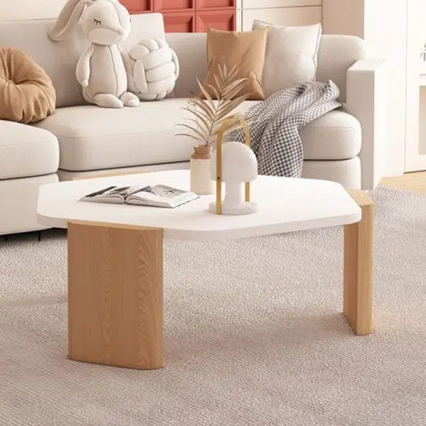 Contemporary Creative Hexagonal Plank Oak End Table 1-Tier For Living Room - Image 18