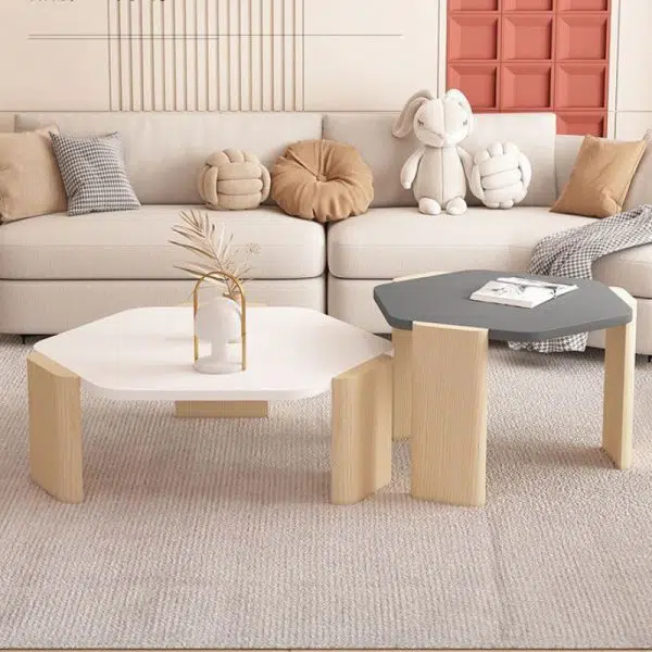 Contemporary Creative Hexagonal Plank Oak End Table 1-Tier For Living Room - Image 11