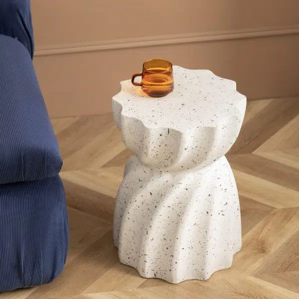 Contemporary Nordic Cylindrical Lace Hourglass Magnesium Oxide End Table For Living Room - Image 11