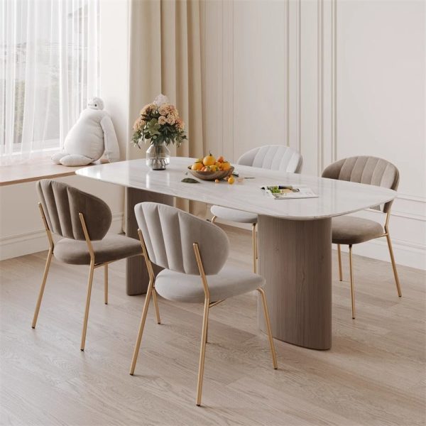 Contemporary Nordic Round Cotton Linen Upholstered Dining Chair Backrest For Dining Room - Image 3