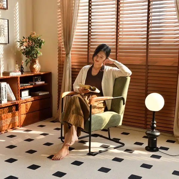 Contemporary Nordic Rectangular Iron Fabric Chair Backrest Armrest For Living Room - Image 4