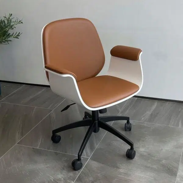 Contemporary Luxury Microfiber Leather Wood Grain Height Adjustable Swivel Desk Chair Backrest Armrest For Home Office - Image 8