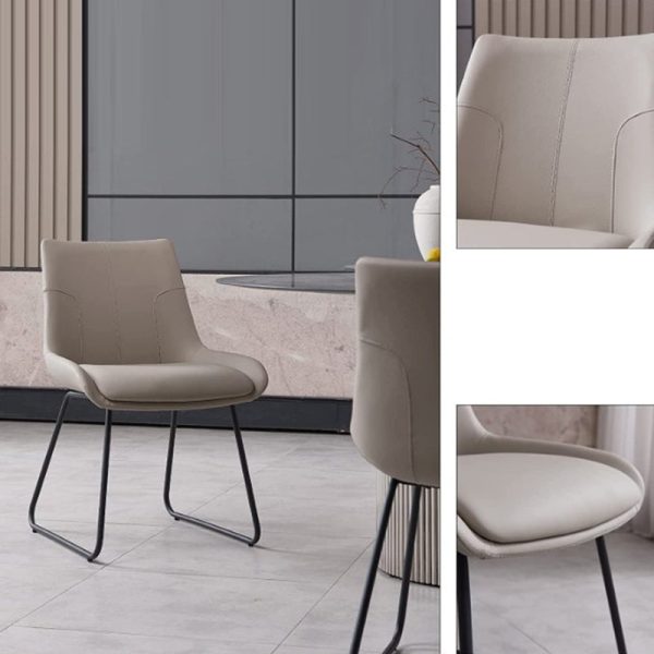 Contemporary Nordic Rectangular Upholstered Trapezoidal Base Leather Metal Dining Chair Backrest For Dining Room - Image 4