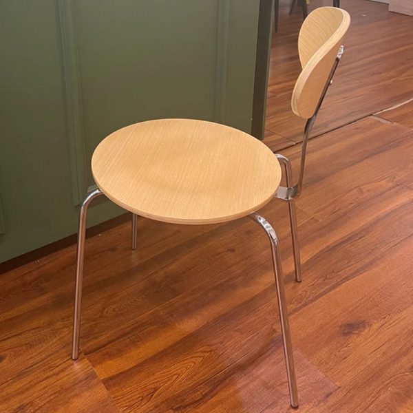 Contemporary Nordic Wood Stainless Steel Round Dining Chair Backrest For Dining Room - Image 10