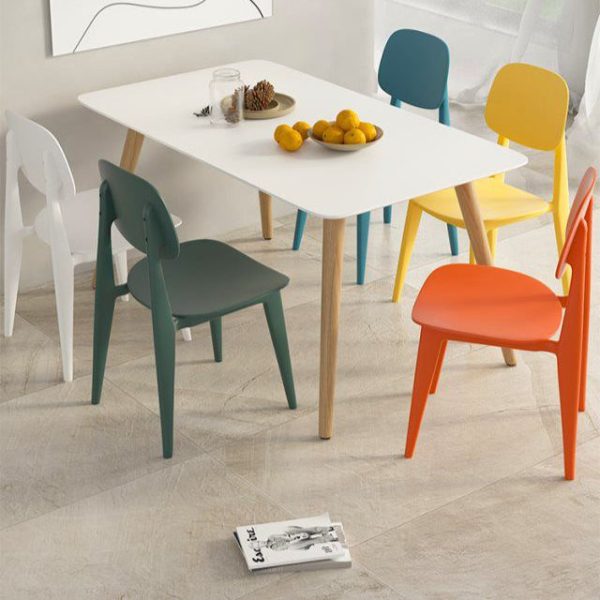 Contemporary Scandinavian Macaron Plastic Square Dining Chair Backrest For Dining Room - Image 16